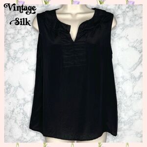 Antonio Melani Black SILK Y2K Blouse Womens Small Sleeveless V-Neck
